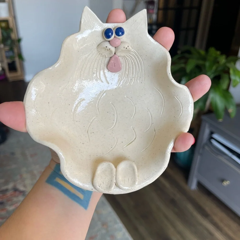 Vintage Ceramic Cat Soap Dish Handmade
